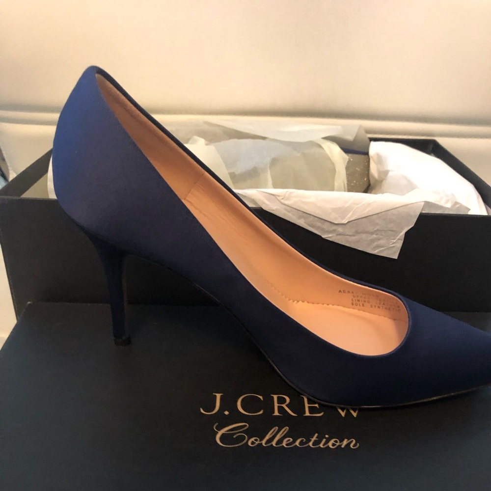 Elise Pumps in Satin with Glitter Sole by J. Crew Collection in Navy (Size 6.5)
